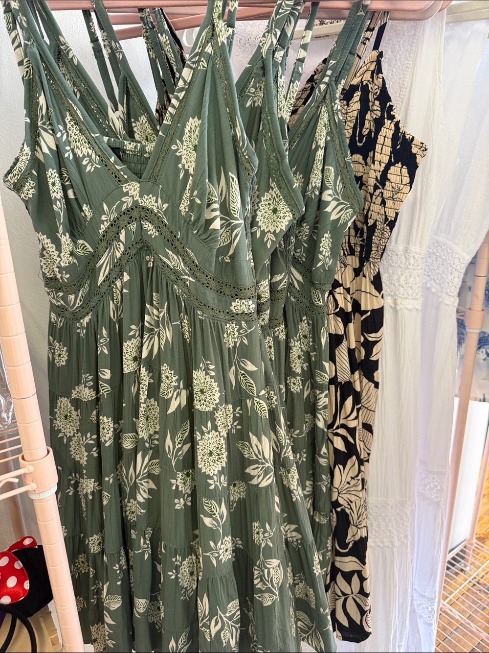 Angie Olive Green Floral Maxi Dress with Cream Print